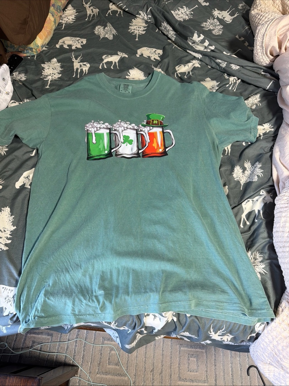 Irish Flag Beers St Pats Day Comfort Colors Mint Green Crewneck T-Shirt XL
